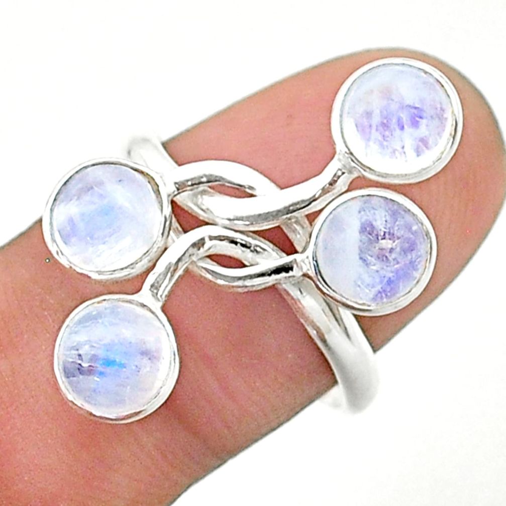 4.54cts solitaire natural rainbow moonstone round silver ring size 8.5 t19171