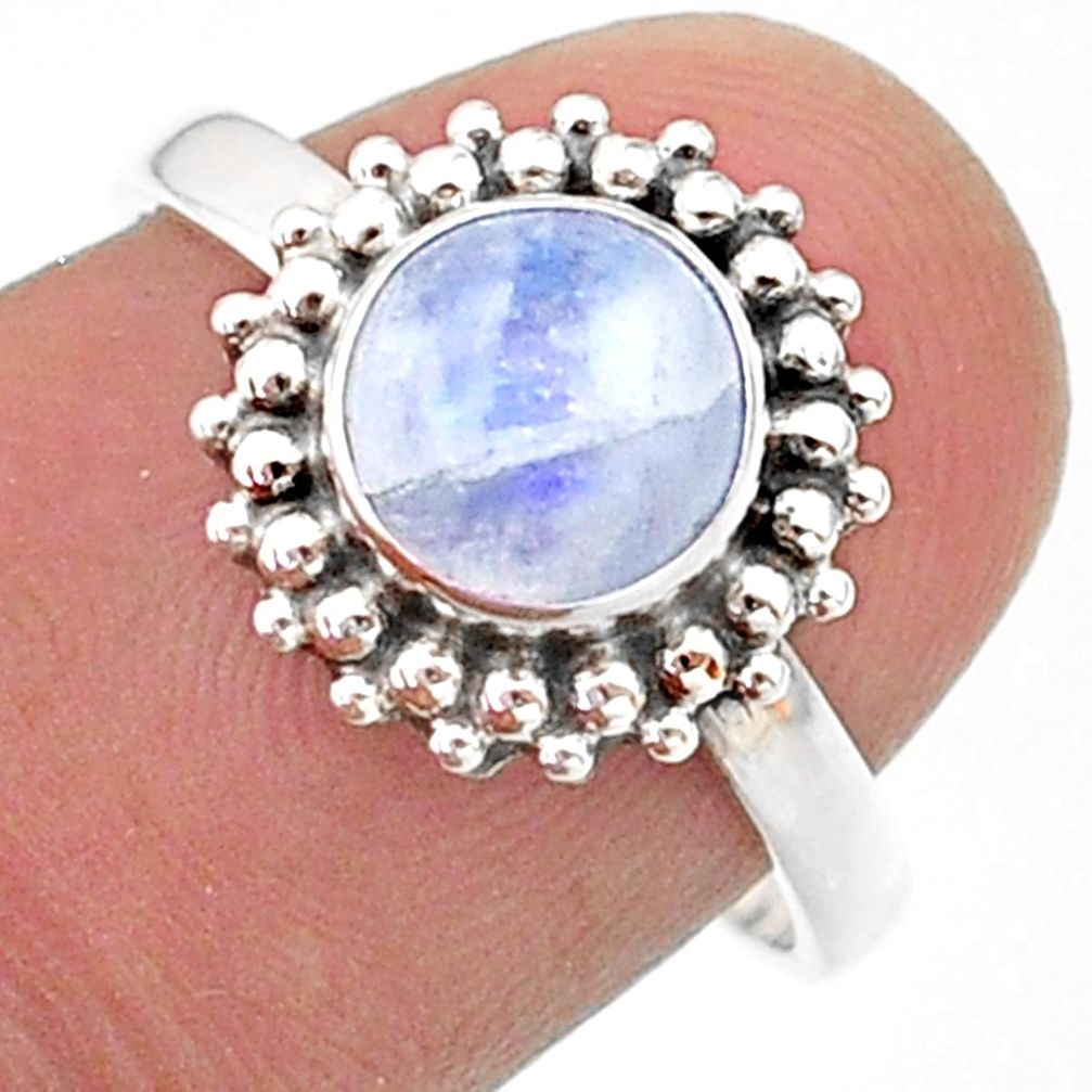 2.42cts solitaire natural rainbow moonstone round silver ring size 7.5 t41292