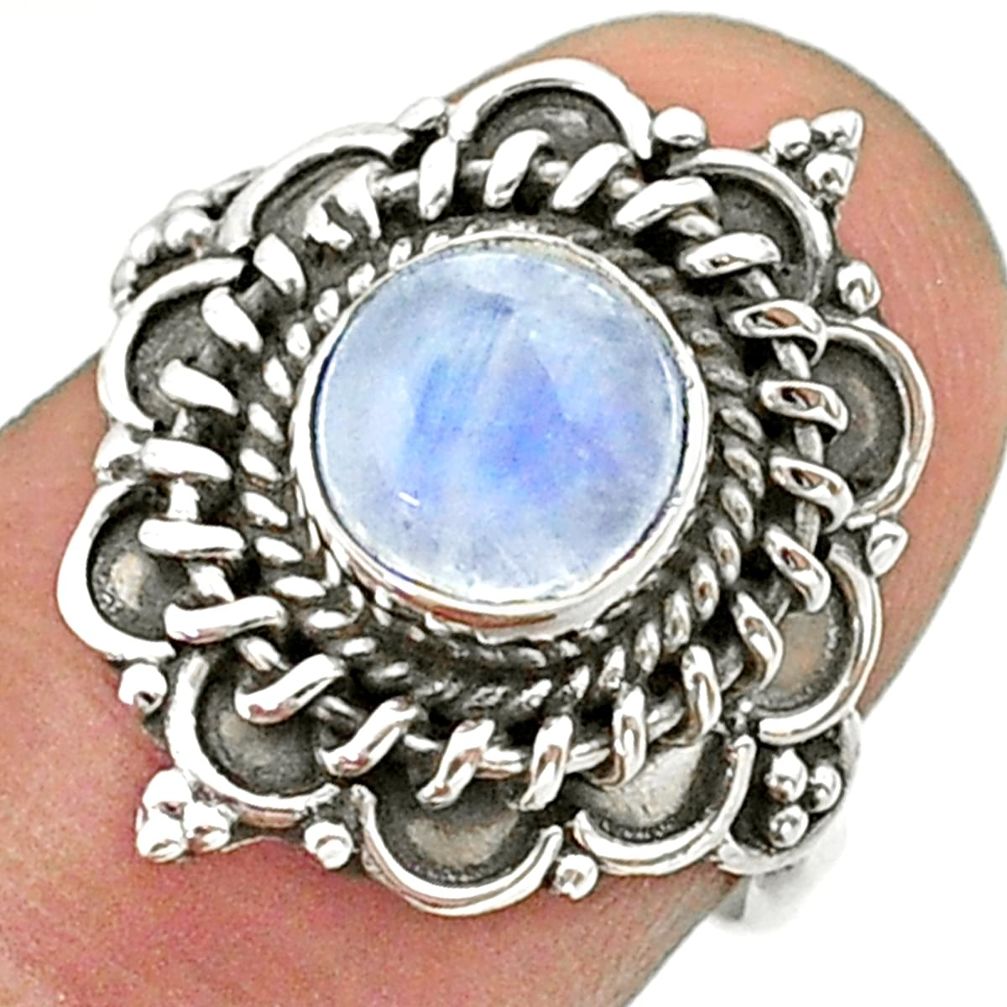 2.53cts solitaire natural rainbow moonstone round silver ring size 6.5 t41394