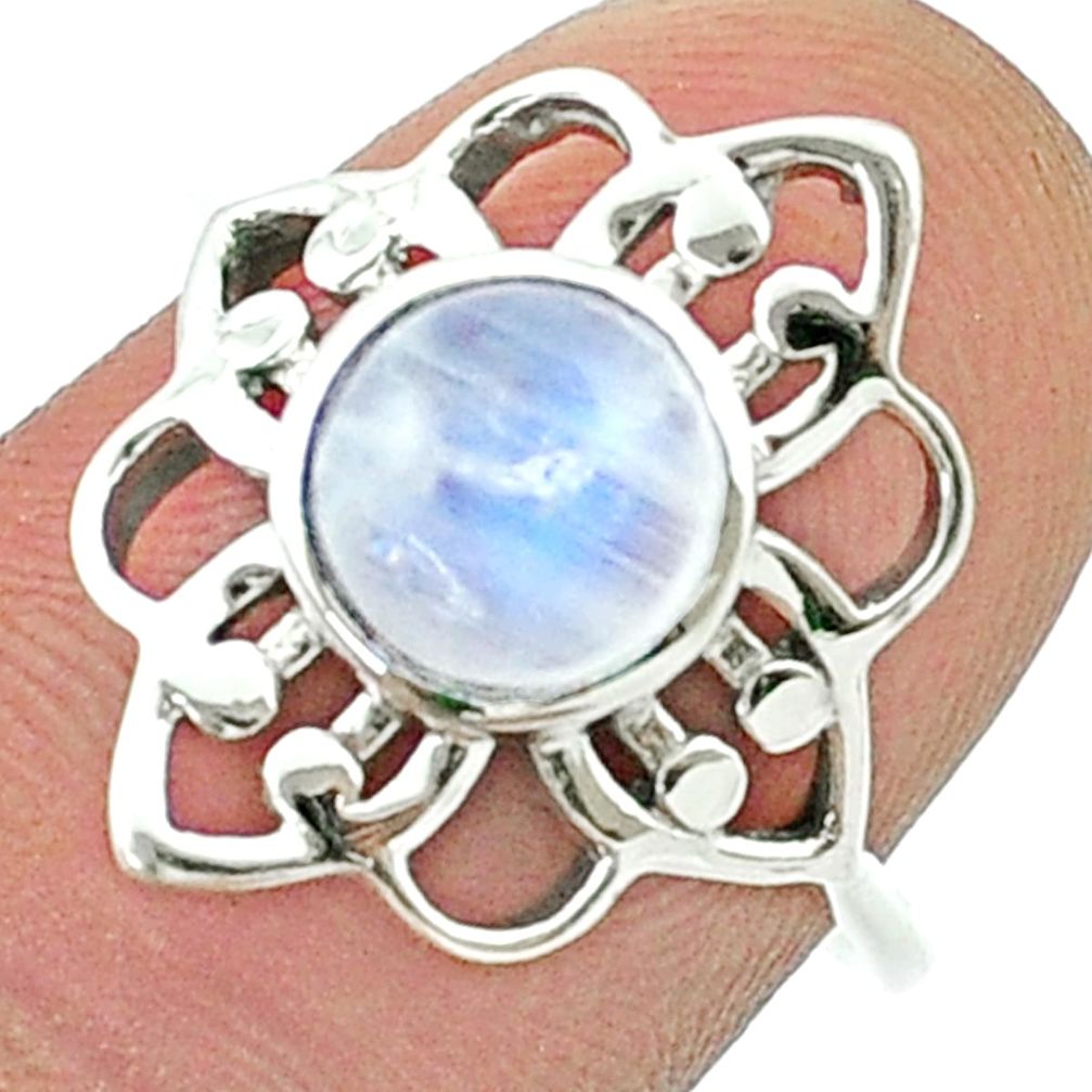 2.45cts solitaire natural rainbow moonstone round silver ring size 7.5 u37116