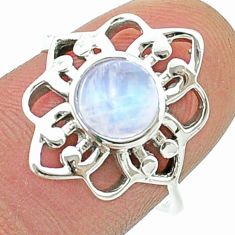 2.42cts solitaire natural rainbow moonstone round silver ring size 7.5 u37119