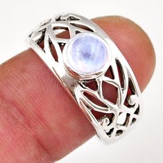 1.10cts solitaire natural rainbow moonstone round silver ring size 8.5 y37299