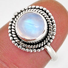 3.30cts solitaire natural rainbow moonstone round silver ring size 6.5 y76276
