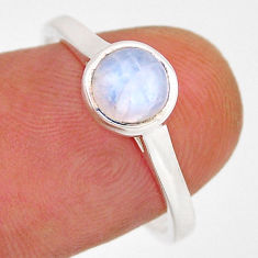 0.99cts solitaire natural rainbow moonstone round silver ring size 7.5 y93419