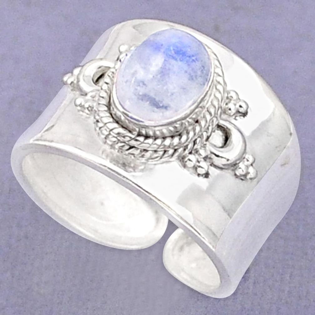 2.01cts solitaire natural rainbow moonstone silver adjustable ring size 6 t87980