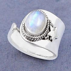 2.82cts solitaire natural rainbow moonstone silver adjustable ring size 6 y26708