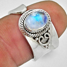 2.18cts solitaire natural rainbow moonstone silver adjustable ring size 7 n35463