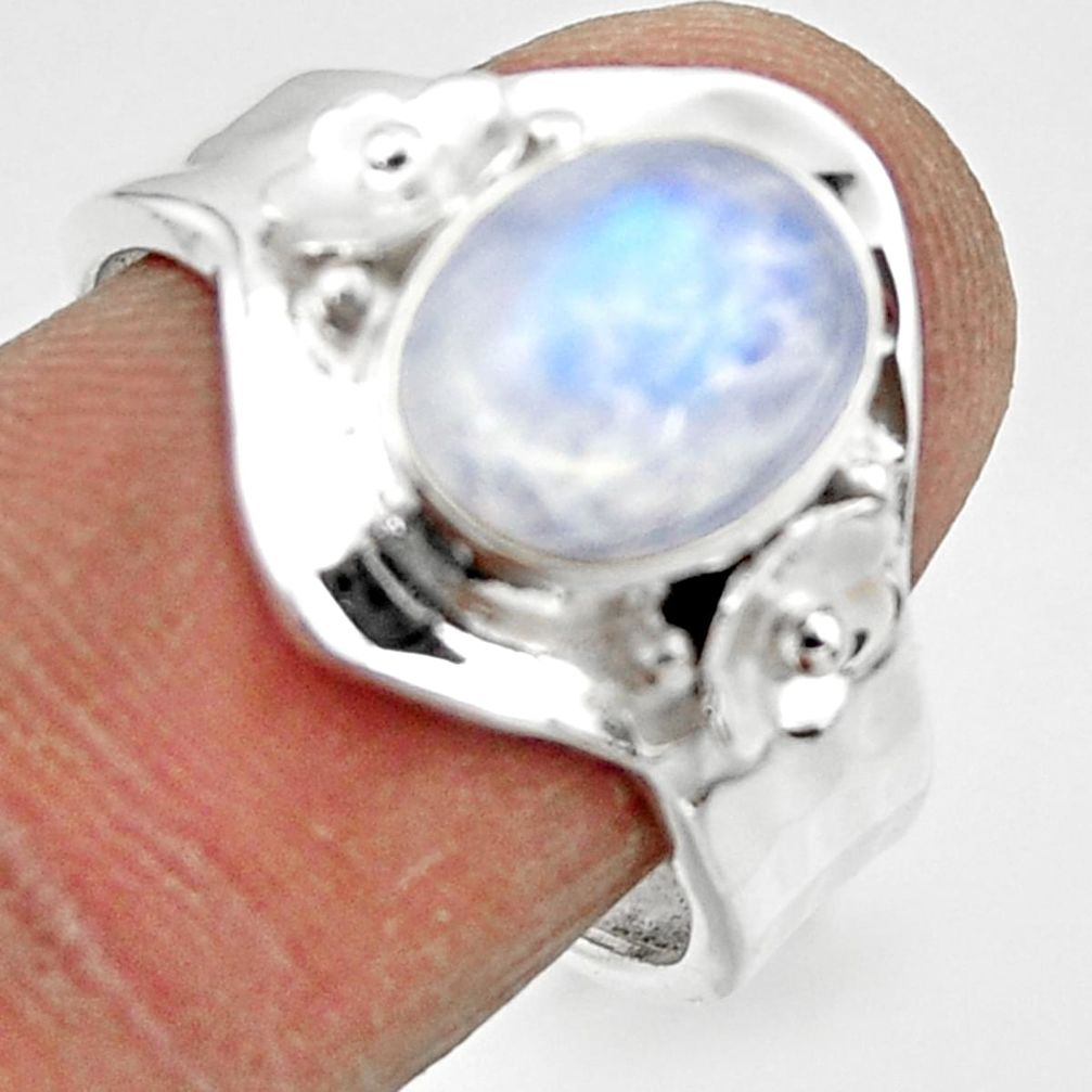 4.02cts solitaire natural rainbow moonstone silver adjustable ring size 7 r49630