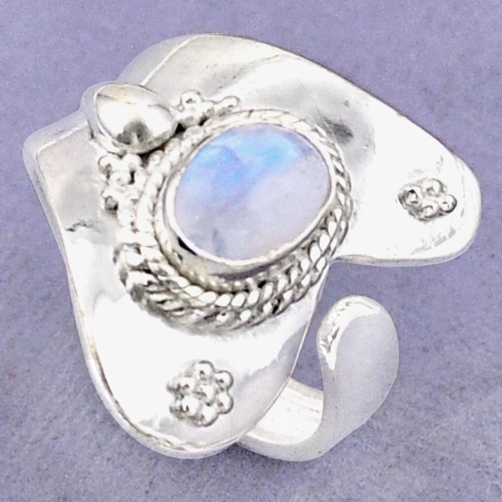 2.17cts solitaire natural rainbow moonstone silver adjustable ring size 7 t87961