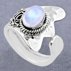 1.89cts solitaire natural rainbow moonstone silver adjustable ring size 7 u89342