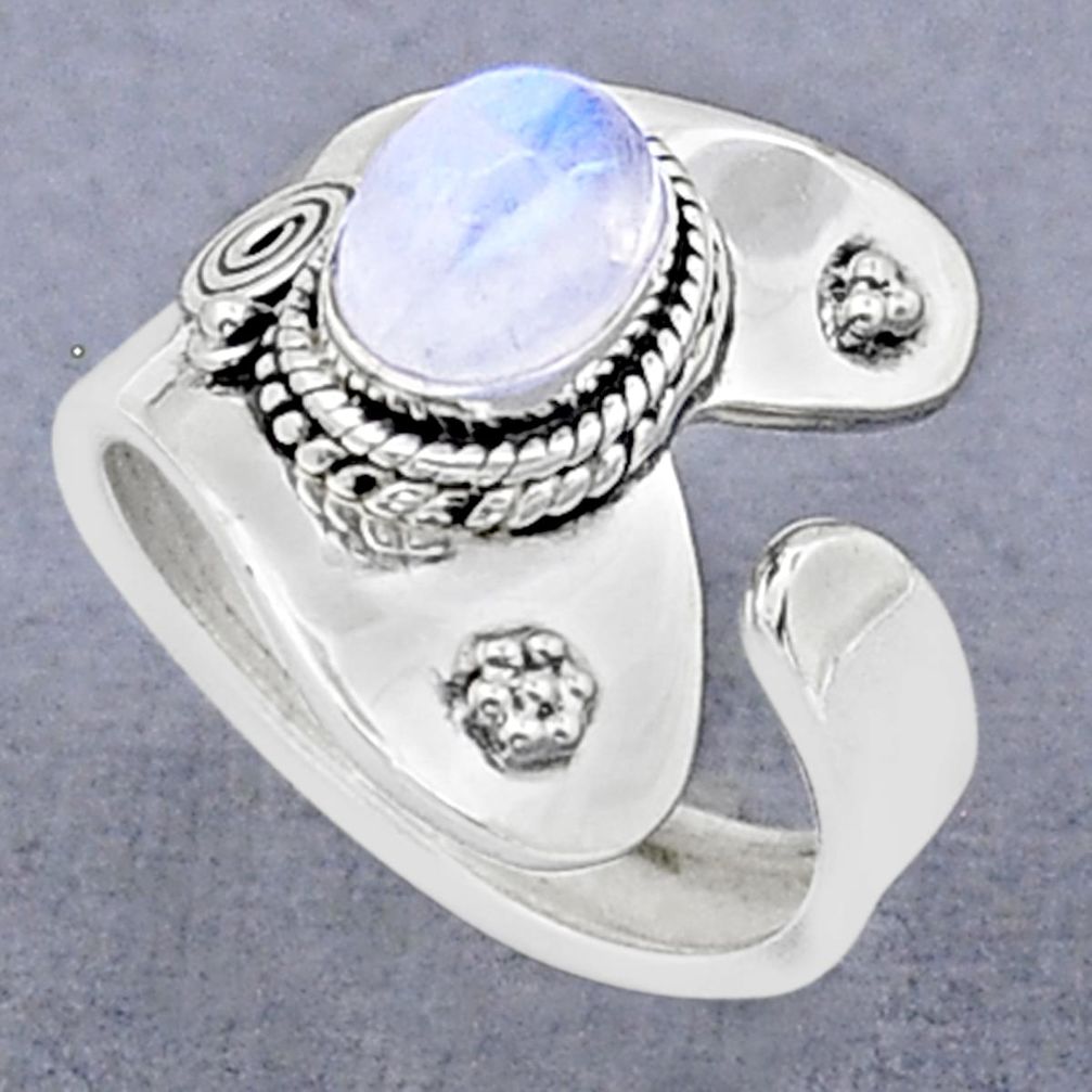 2.02cts solitaire natural rainbow moonstone silver adjustable ring size 7 u89347
