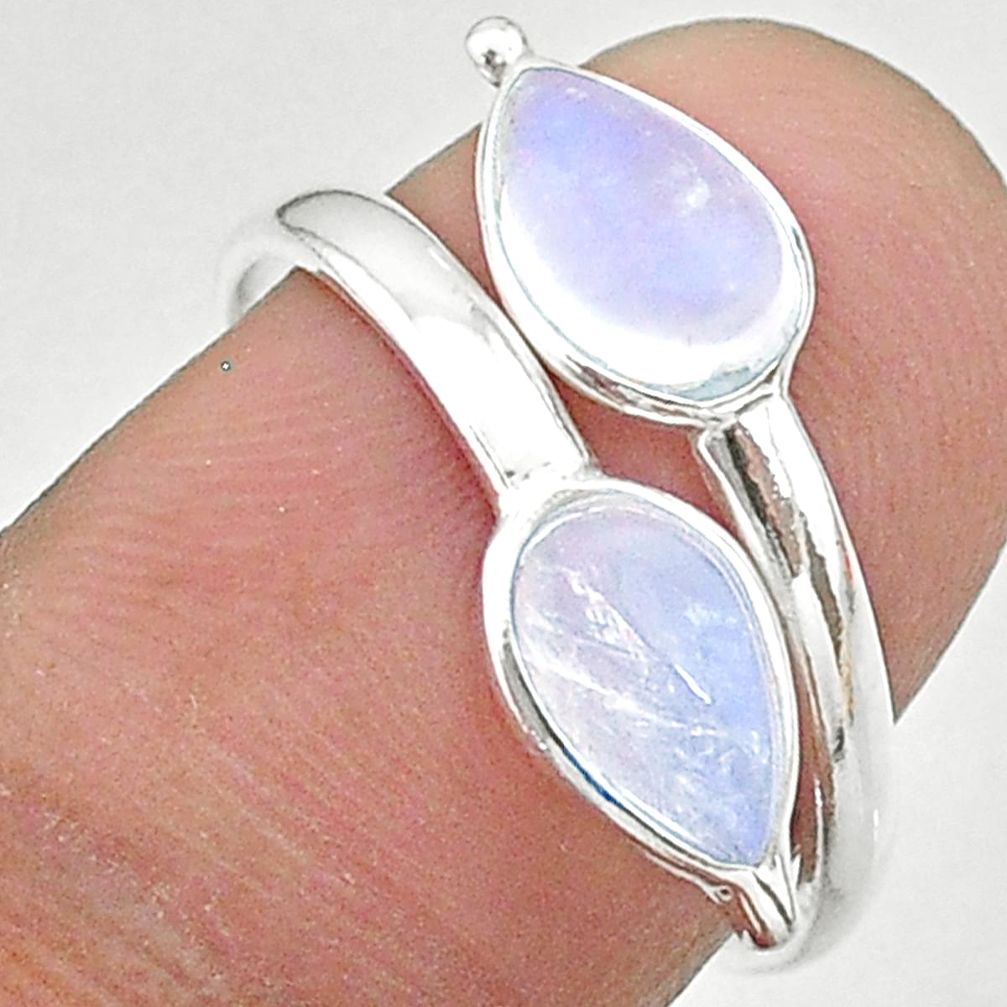 3.42cts solitaire natural rainbow moonstone silver adjustable ring size 8 t19132