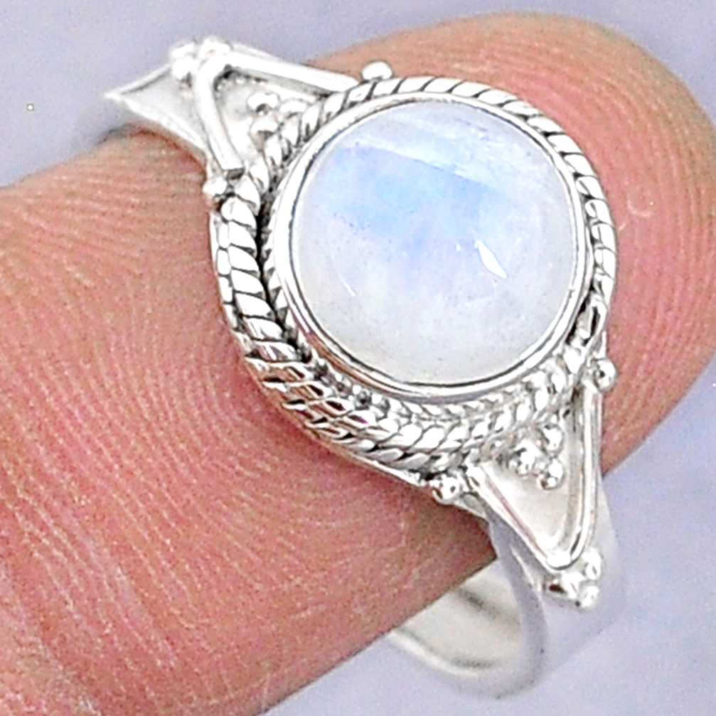 3.51cts solitaire natural rainbow moonstone silver adjustable ring size 8 t8813