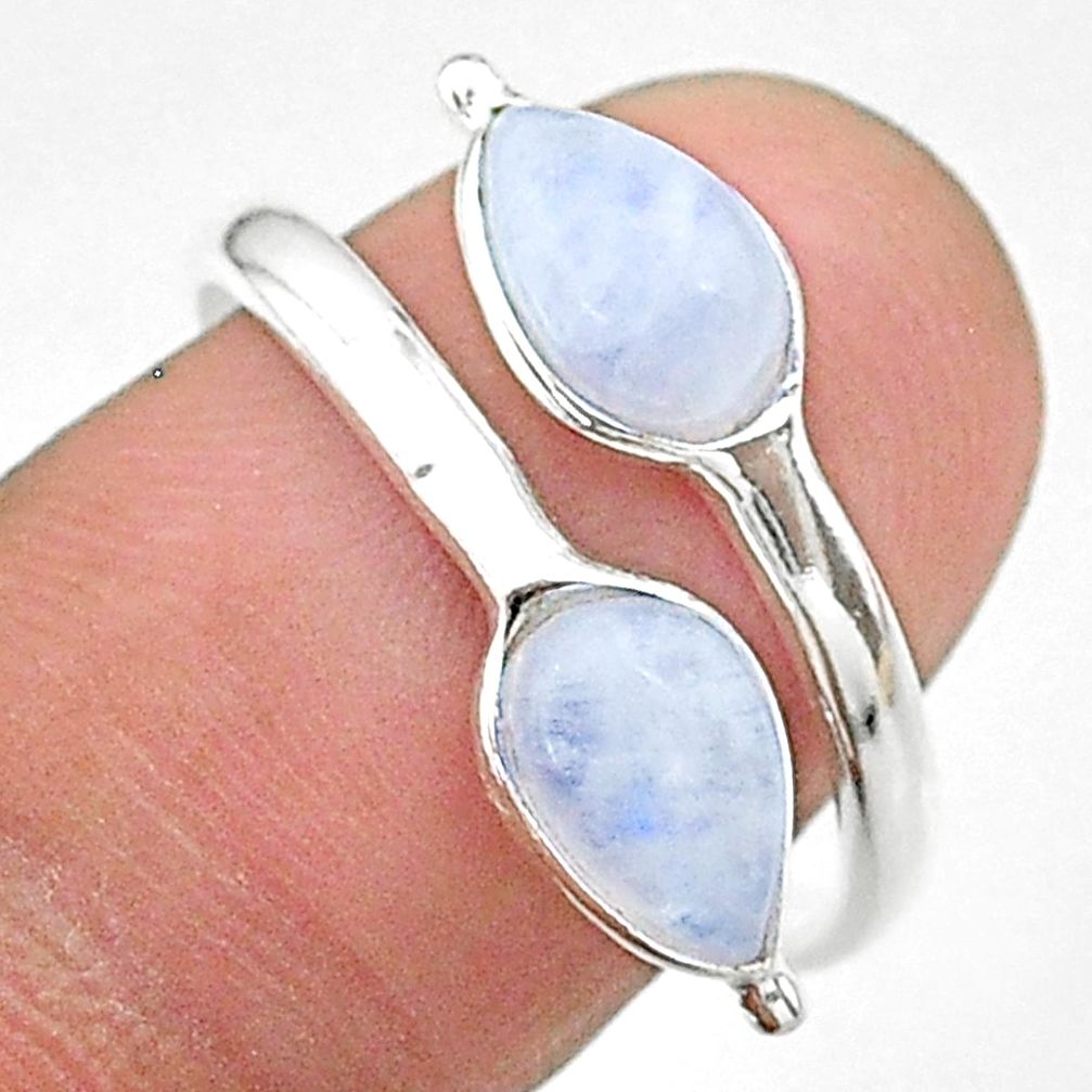 3.94cts solitaire natural rainbow moonstone silver adjustable ring size 9 t19136