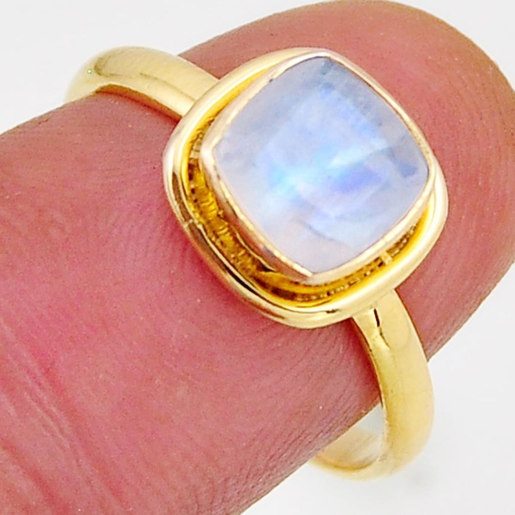 2.68cts solitaire natural rainbow moonstone silver gold ring size 7.5 y95996