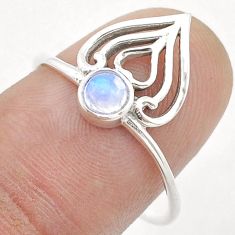 0.52cts solitaire natural rainbow moonstone silver heart ring size 8.5 u55548