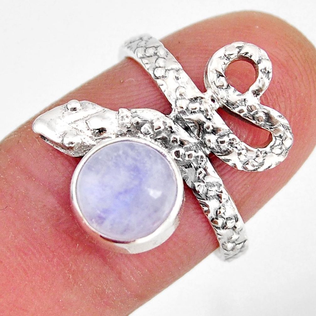 3.25cts solitaire natural rainbow moonstone silver snake ring size 6.5 y72858