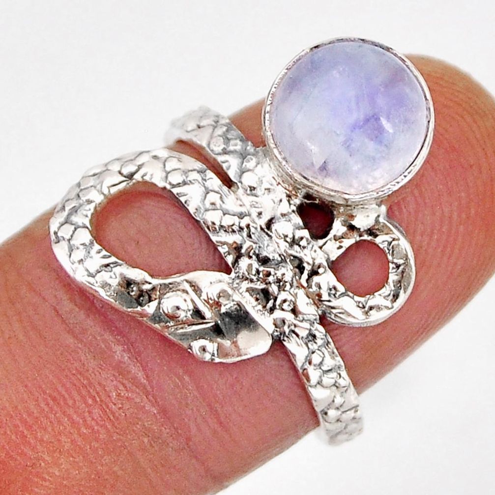 3.01cts solitaire natural rainbow moonstone silver snake ring size 6.5 y76116