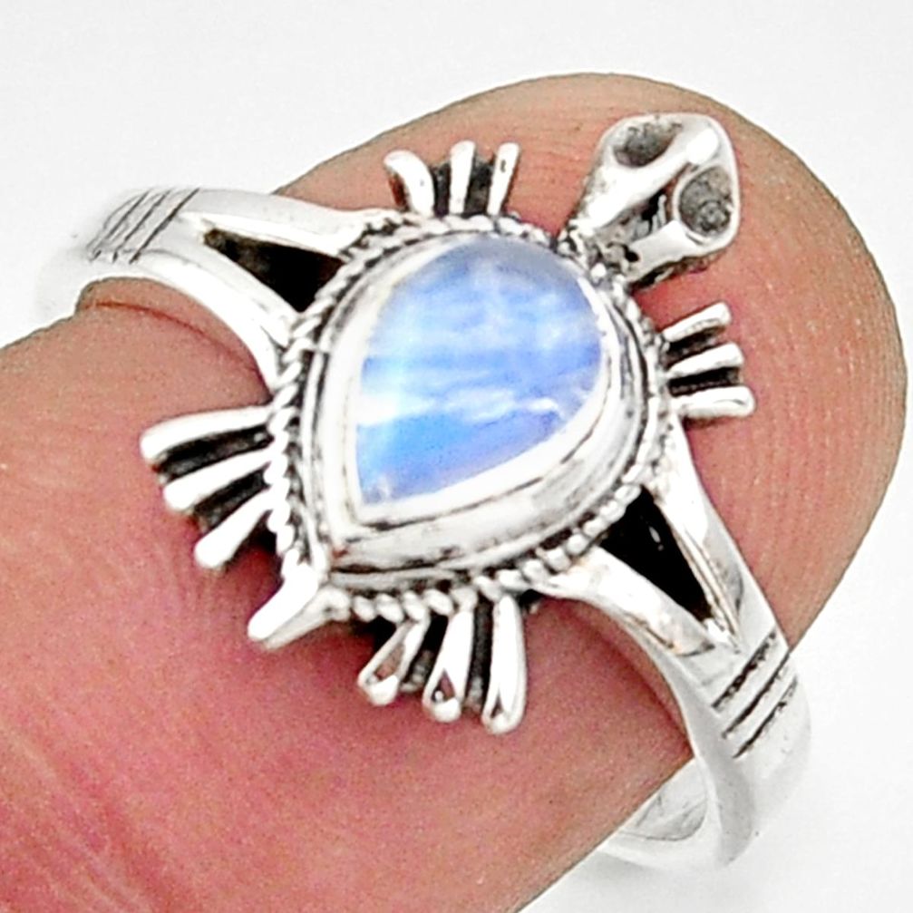 1.45cts solitaire natural rainbow moonstone silver tortoise ring size 7.5 r40659