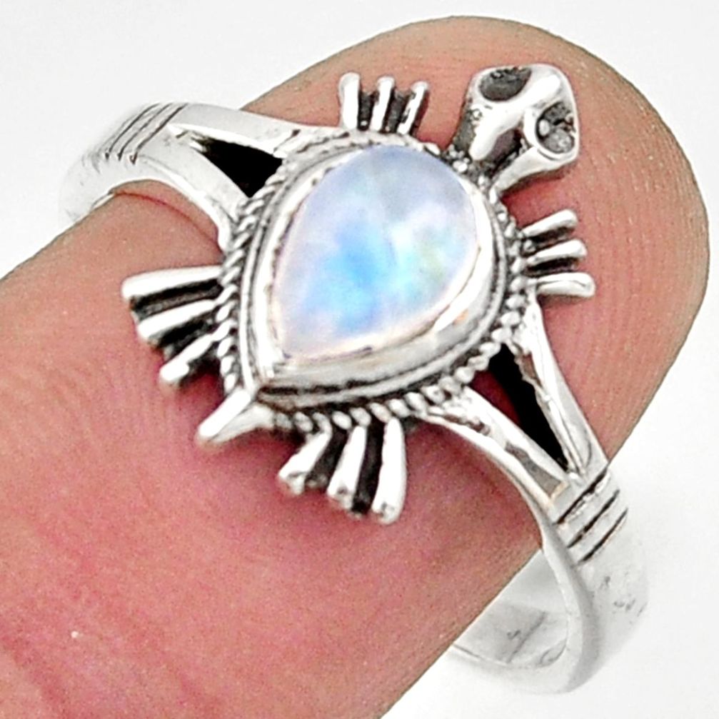 1.56cts solitaire natural rainbow moonstone silver tortoise ring size 8.5 r40660