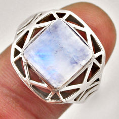 5.27cts solitaire natural rainbow moonstone square silver ring size 6.5 n37997