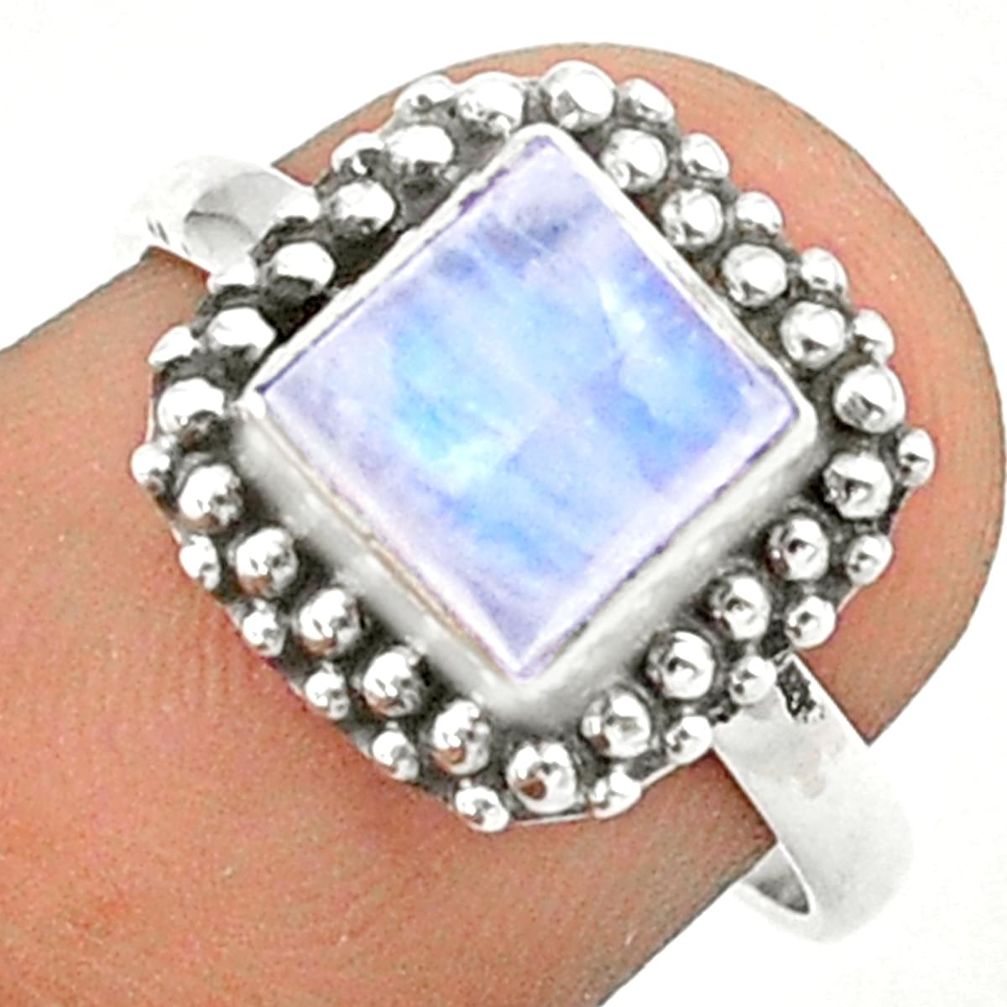 2.47cts solitaire natural rainbow moonstone square silver ring size 7 u20926