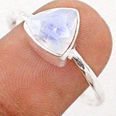 2.94cts solitaire natural rainbow moonstone trillion silver ring size 9 t78555