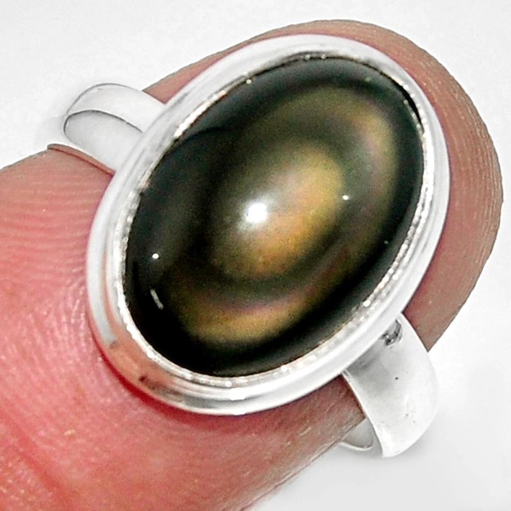 6.40cts solitaire natural rainbow obsidian eye 925 silver ring size 6.5 r51340