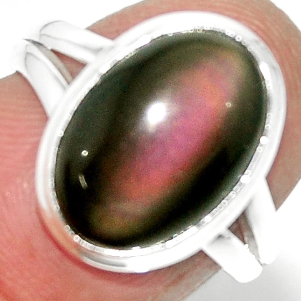 6.39cts solitaire natural rainbow obsidian eye 925 silver ring size 6.5 r51341