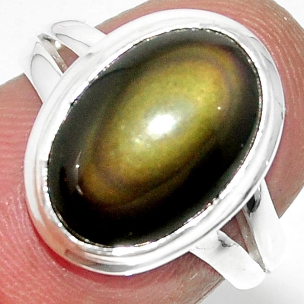 6.42cts solitaire natural rainbow obsidian eye 925 silver ring size 6 r51326