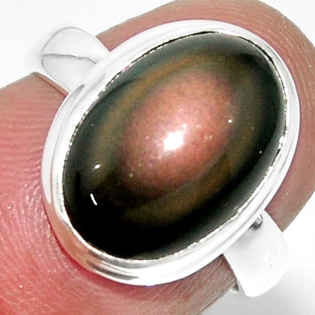 5.75cts solitaire natural rainbow obsidian eye 925 silver ring size 6 r51329