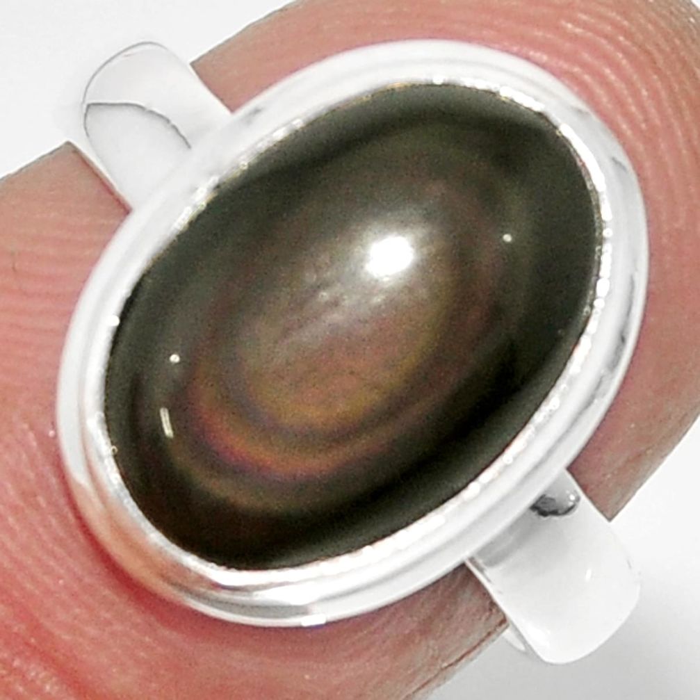 6.39cts solitaire natural rainbow obsidian eye 925 silver ring size 7 r51328