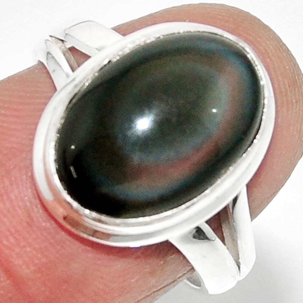 6.39cts solitaire natural rainbow obsidian eye 925 silver ring size 7 r51357