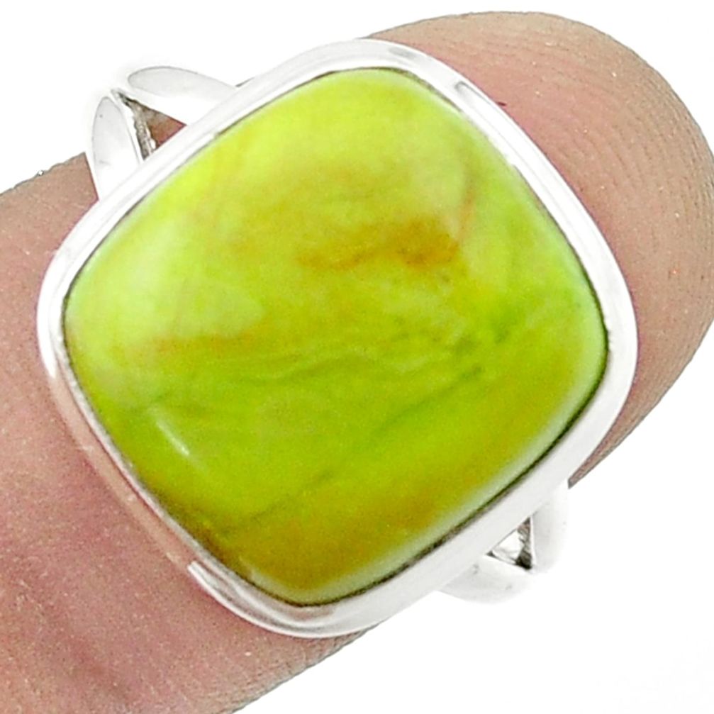 12.44cts solitaire natural rare gaspeite cushion silver ring size 8.5 u45398