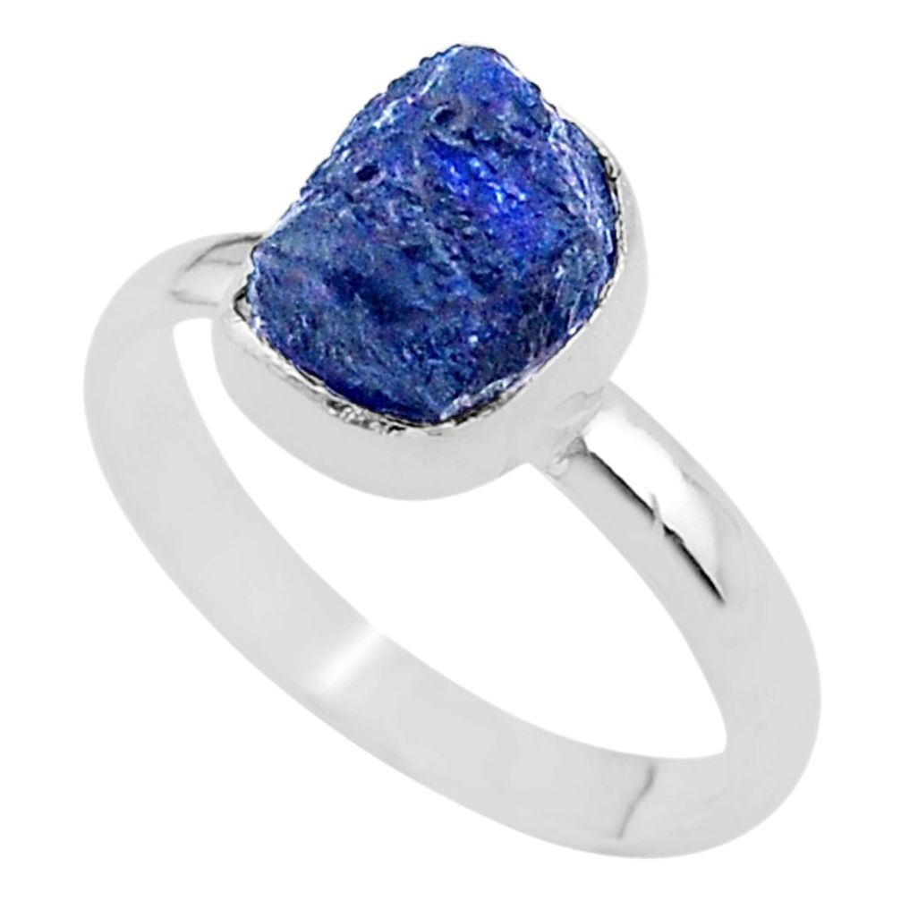 4.46cts solitaire natural raw sapphire raw 925 silver ring size 9 t33435