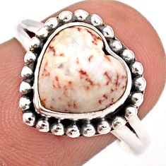 4.81cts solitaire natural red cinnabar spanish heart silver ring size 8.5 t87262