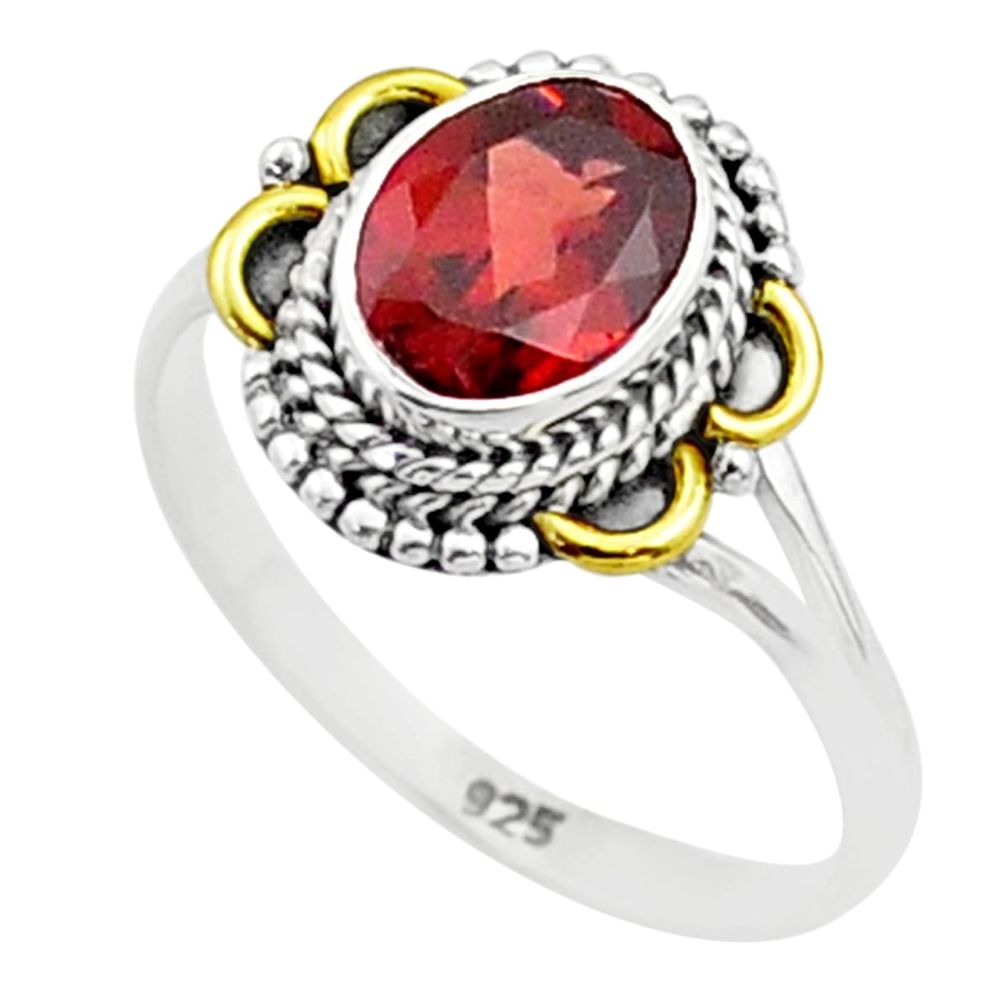 2.10cts solitaire natural red garnet 925 silver 14k gold ring size 7 t71831