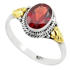 1.93cts solitaire natural red garnet 925 silver 14k gold ring size 7.5 t71840