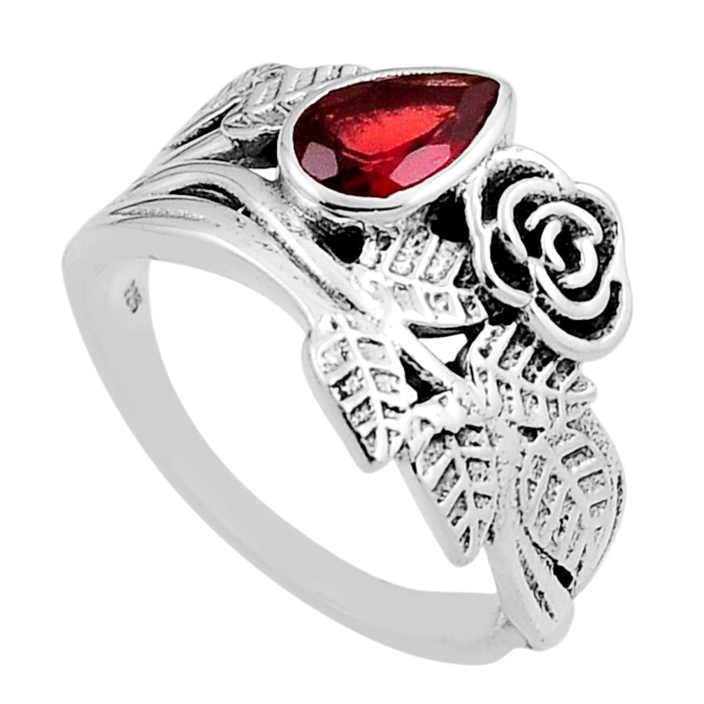 1.75cts solitaire natural red garnet 925 silver flower leaf ring size 8.5 n26151