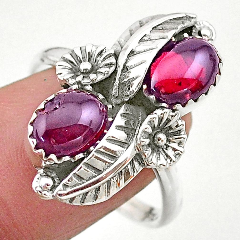 4.55cts solitaire natural red garnet 925 silver flower ring size 9 t25241