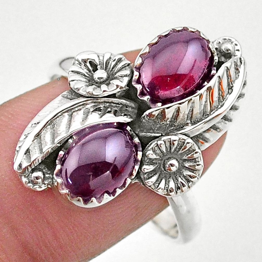 4.52cts solitaire natural red garnet 925 silver flower ring size 9.5 t25264