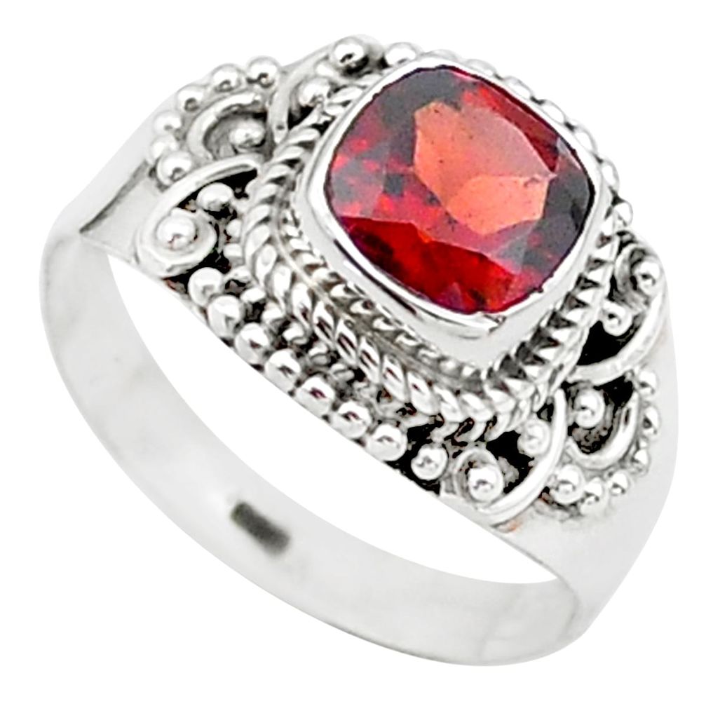 2.53cts solitaire natural red garnet cushion 925 silver ring size 7 t23290