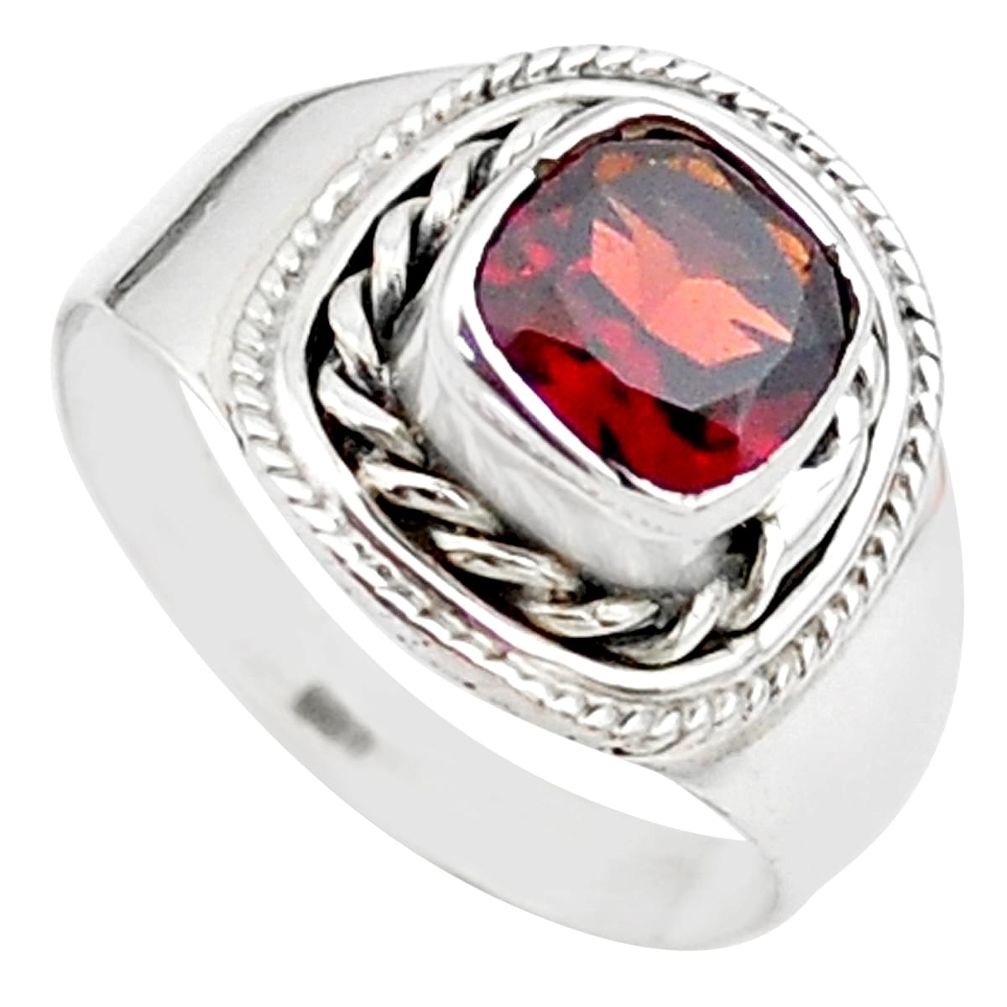 2.53cts solitaire natural red garnet cushion 925 silver ring size 7 t23293