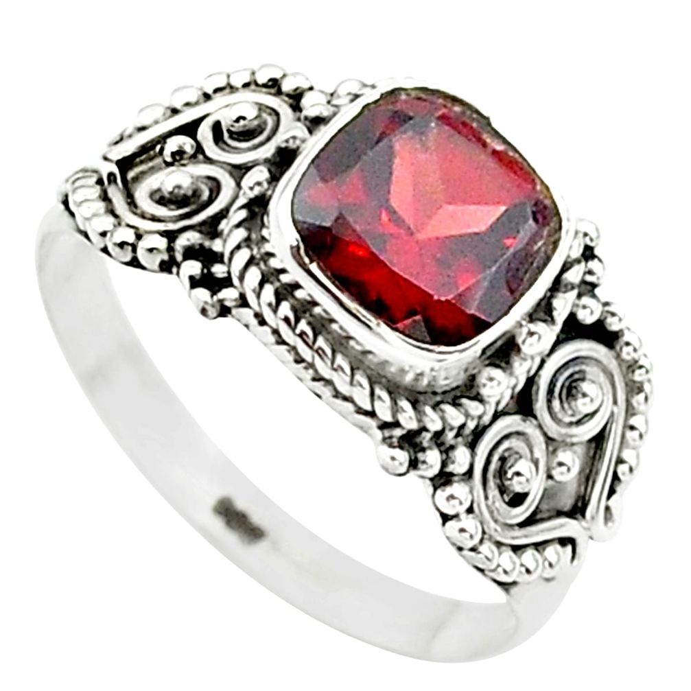 2.71cts solitaire natural red garnet cushion 925 silver ring size 8 t23283