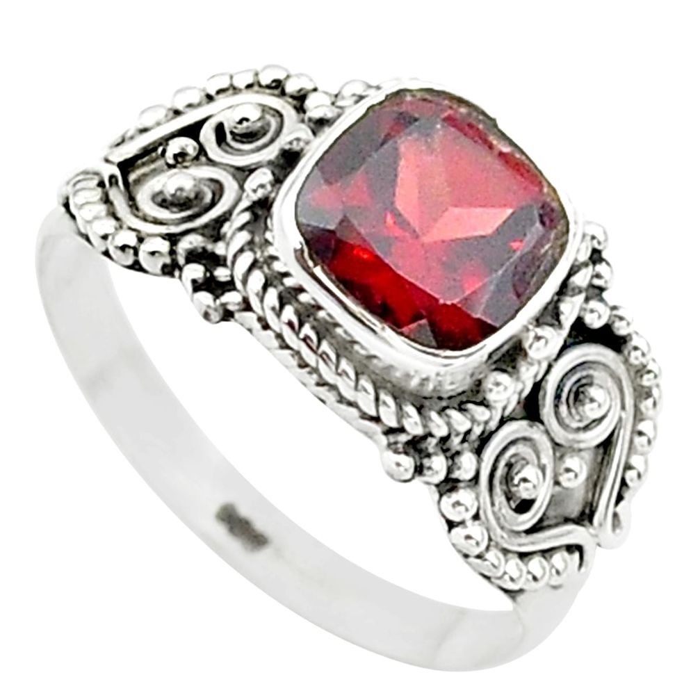 2.53cts solitaire natural red garnet cushion 925 silver ring size 9 t23287