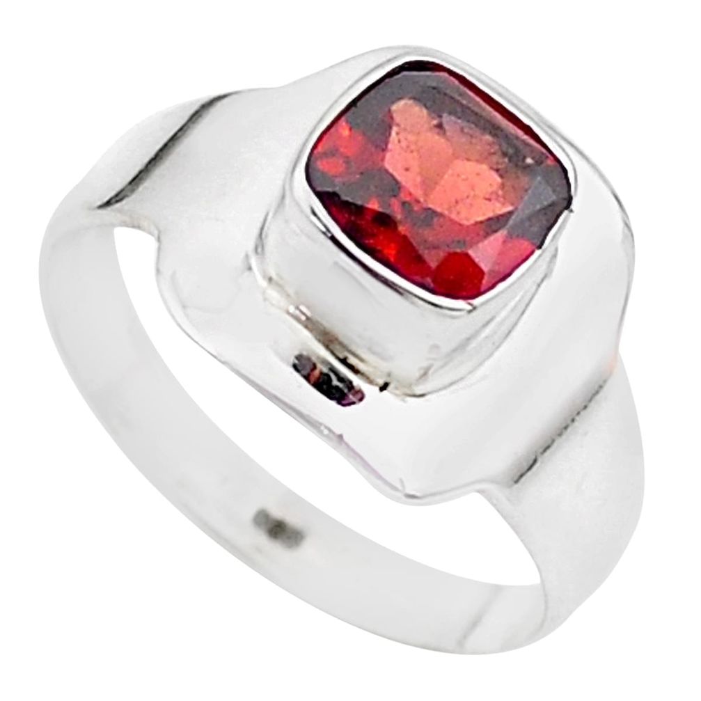 2.44cts solitaire natural red garnet cushion 925 silver ring size 7.5 t23291