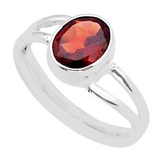 3.30cts solitaire natural red garnet faceted 925 silver ring size 8.5 u90939