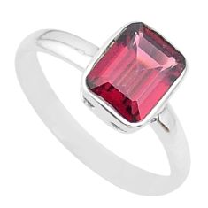2.09cts solitaire natural red garnet octagan 925 silver ring size 8.5 t36627