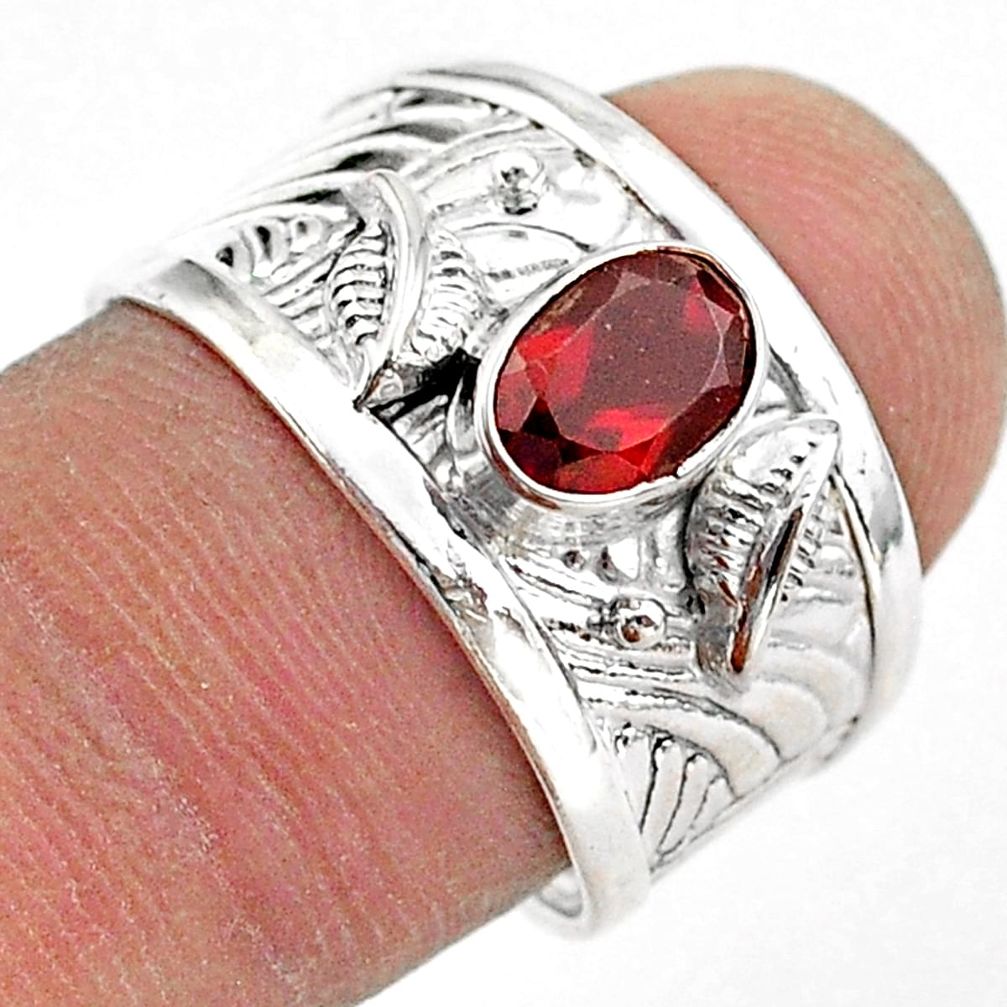 1.47cts solitaire natural red garnet oval 925 sterling silver ring size 8 t42235
