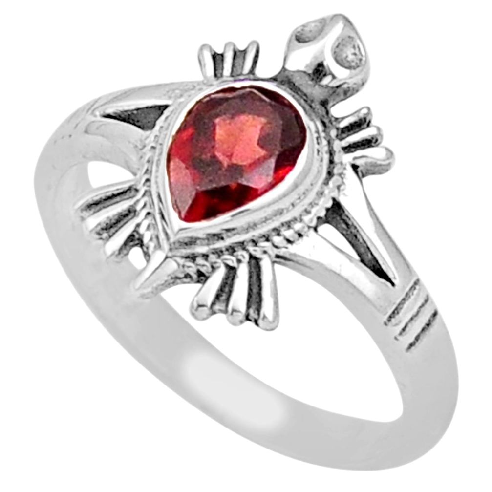 1.53cts solitaire natural red garnet pear 925 silver tortoise ring size 7 u4828